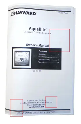 092569-REVB HAYWARD Aquarite Cl Generator Owners Manual